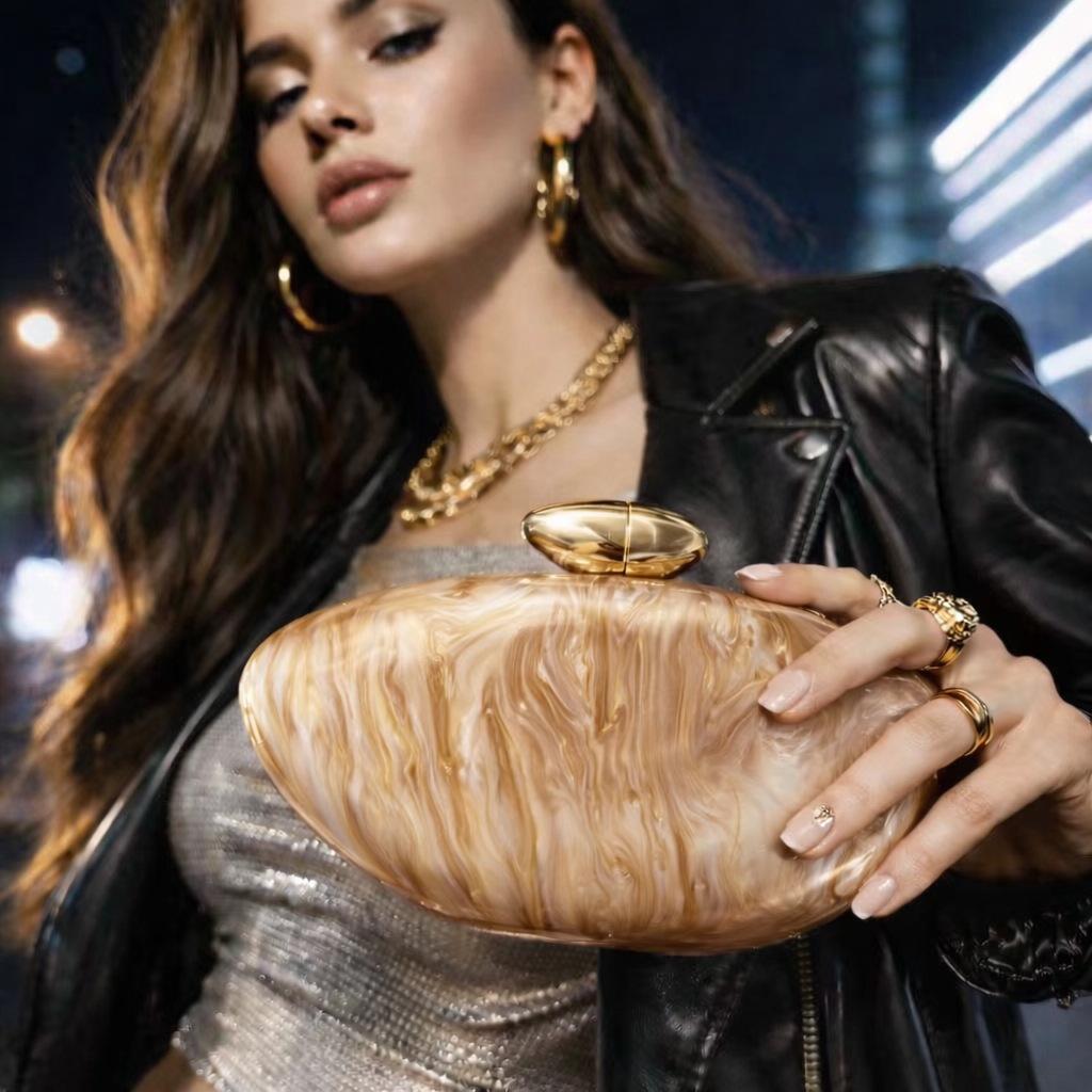 

Transparent Bag Women S Fashion Trend Bullet Acrylic Simple Dinner Bag Clutch Bag Women темно-коричневого кольору