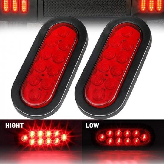 

2x 6 Oval Red 10 LED Trailer Truck Sealed Stop Turn Tail Brake Lights 12V New