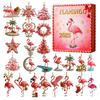 2025 Christmas Advent Calendar Gift 2D Flat Acrylic Flamingo Ornaments Christmas Tree Decorations Holiday Countdown Calendar
