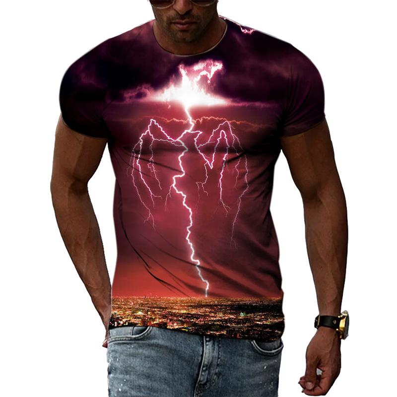 

Летние мужские футболки с рисунком молнии и природным пейзажем, мужские модные повседневные футболки с 3D принтом в стиле хип-хоп, топы с круглым вырезом в стиле Харадзюку 6XL