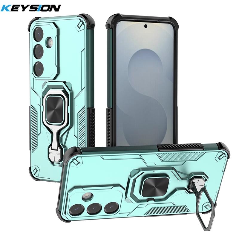 KEYSION Etui odporne na wstrząsy do Samsung S25 Ultra 5G Miękki silikon + PC Pionowy metalowy stojak na telefon Tylna obudowa do Galaxy S25+ Plus