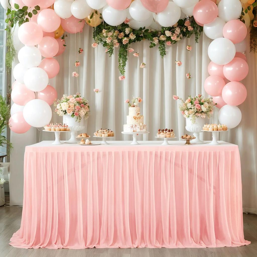 Chiffon Table Skirt for Baby Shower Tulle Ruffle Table Cloth for Wedding Birthday Party Bridal Shower Cake Table Decorations
