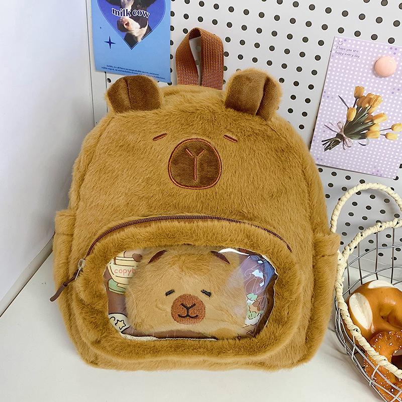 Cartoon Cute Capibara Capybara Plush Large Capacity Backpack Students Attend Class School Bag