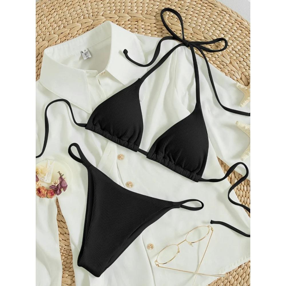 String Thong Bikinis 2025 Women Sexy Triangle Swimsuit Brazil Tong Swimwear Female Padded Bathing Swimming Suit Beachwear Summer