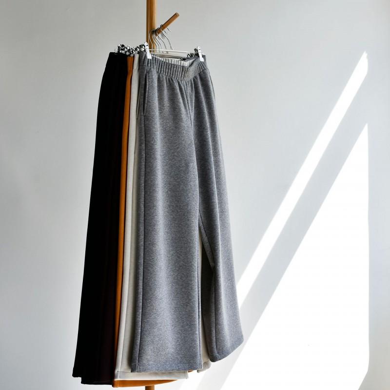 Womens Winter Warm Wide Leg Pants High Waist Thick Pleated Trousers Casual Loose Fit Elastic