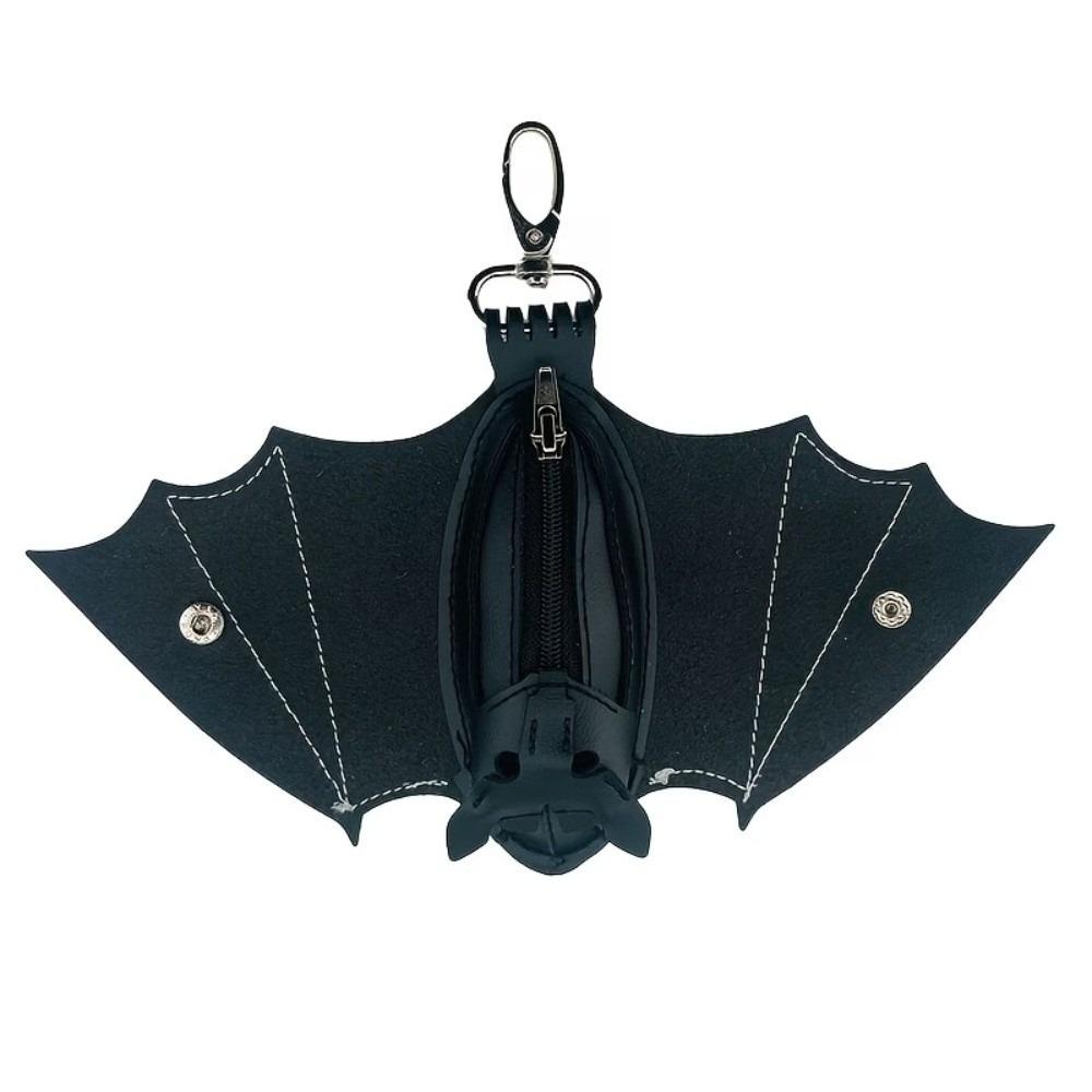 Creative Bat Wallet Keychain Zipper Leather Bat Keychain Handmade Halloween Bat Pendant  Gifts Bat