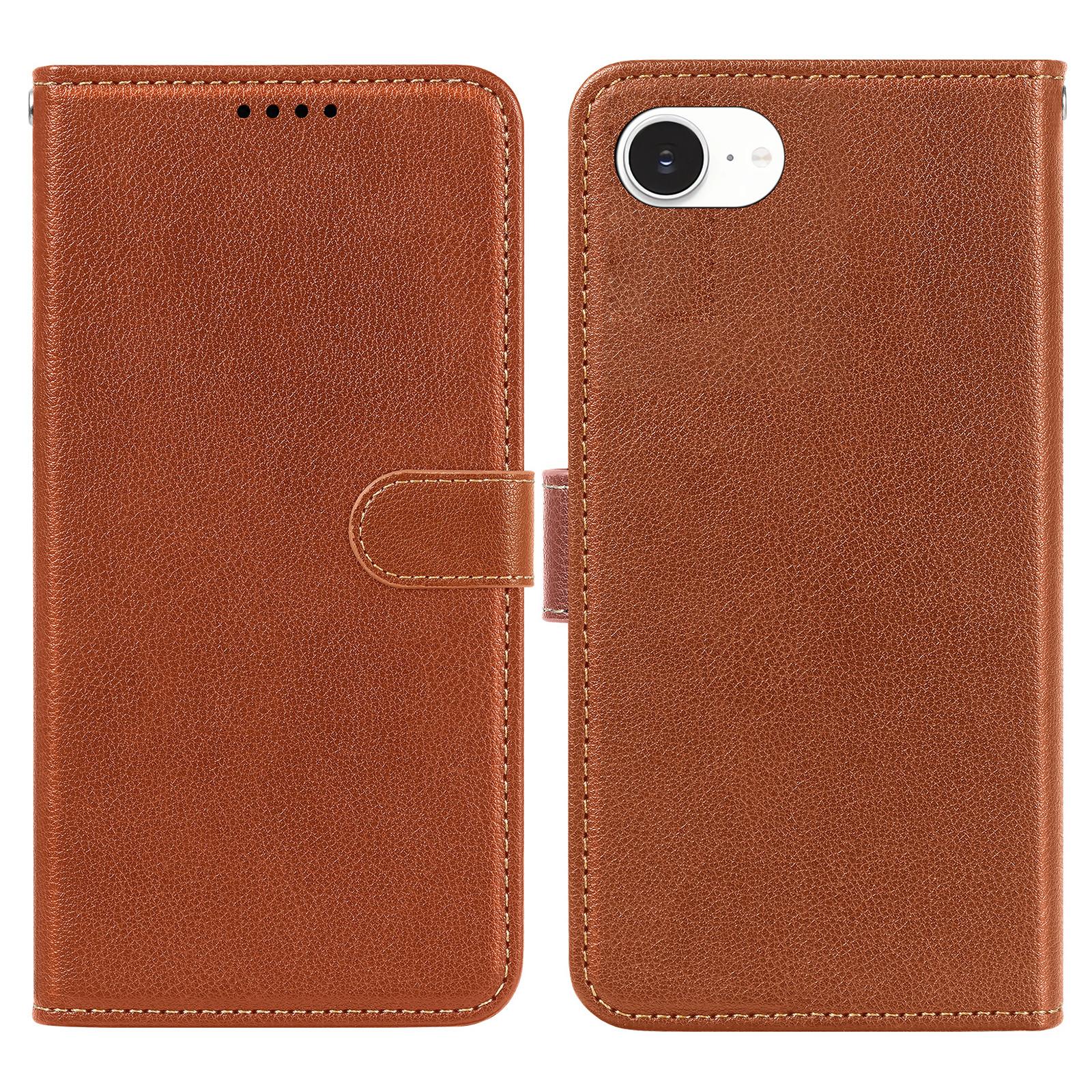 

For iPhone 16e Case Wallet RFID Blocking Litchi Texture Leather Phone Cover Brown