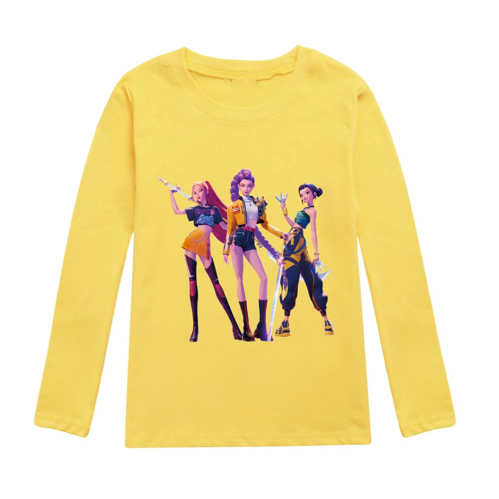 KPop Demon Hunters Kids T-Shirt Long Sleeve O-Neck Casual Fashion Cartoon Loose Top for Boys And Girls