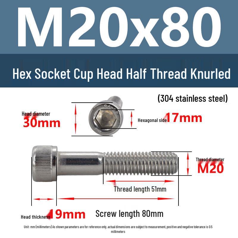 304 Stainless Steel Hex Socket Screws M4-M20, Cylindrical Head, Partial Thread Bolts