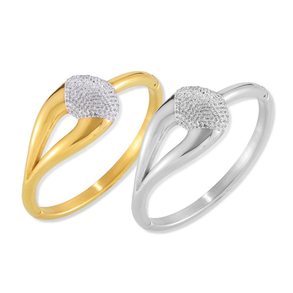 Chic Titanium Steel Bracelet with Inlaid Diamonds - Elegant, Simple Design for Women