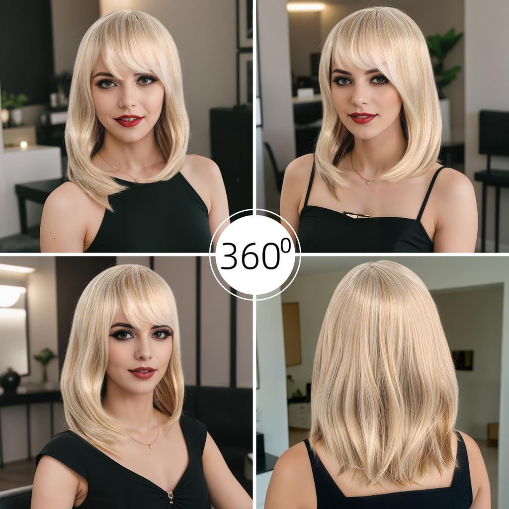 Fashion shoulder Length Mixed Blonde Brown Hair Synthetic Layered Wave Wigs for Women Daily Cosplay Use Heat Resistant Fibre