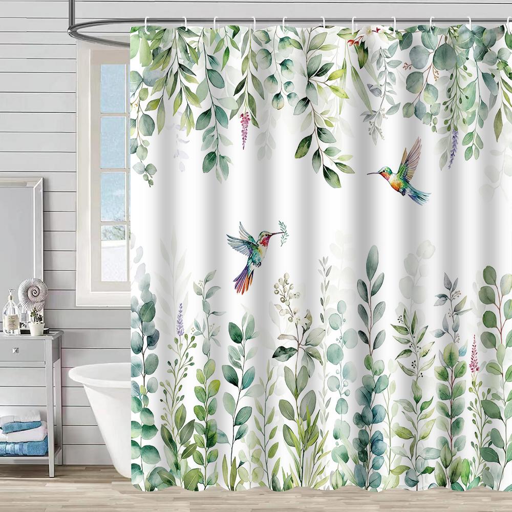 Bathroom Floral Shower Curtain, Retro Flower Farmhouse Flower Plant Butterfly Animal Bohemia, Bathtub Shower Curtain With Hooks