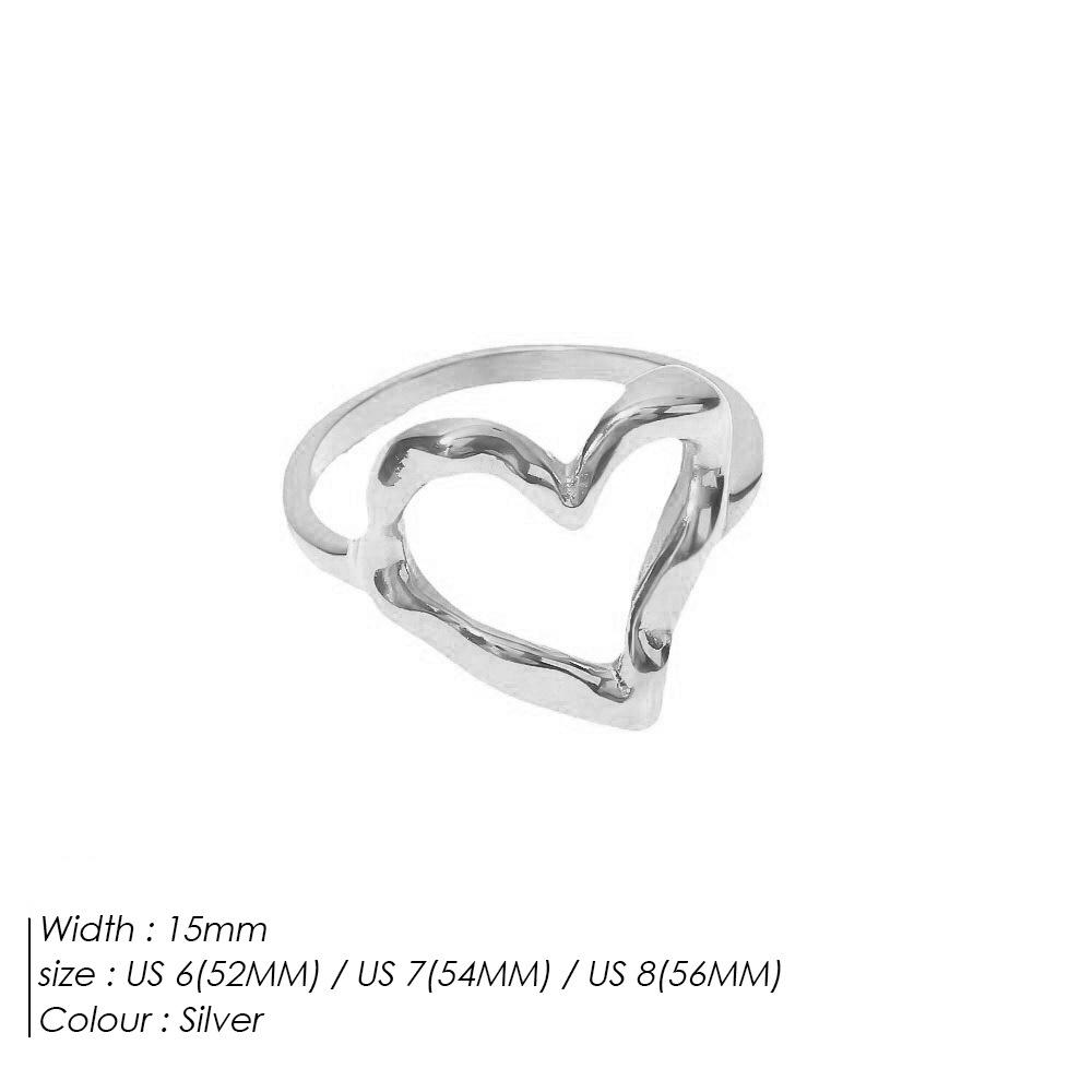St-Delan Gold Plated Stainless Steel Heart Rings Set for Women Chunky Open Adjustable Minimalist Fashion Zircon US5-49MM