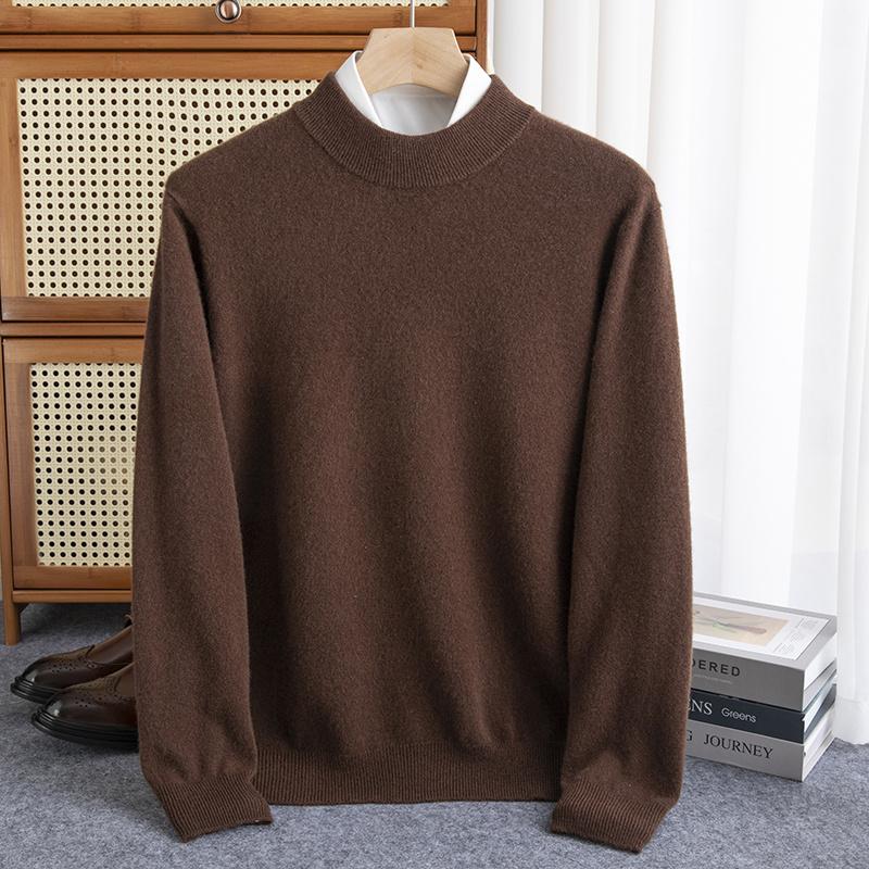 Men's Pullover Half-high Collar Sweater Autumn Winter Warm Solid Color Knit Sweater Business Casual Top