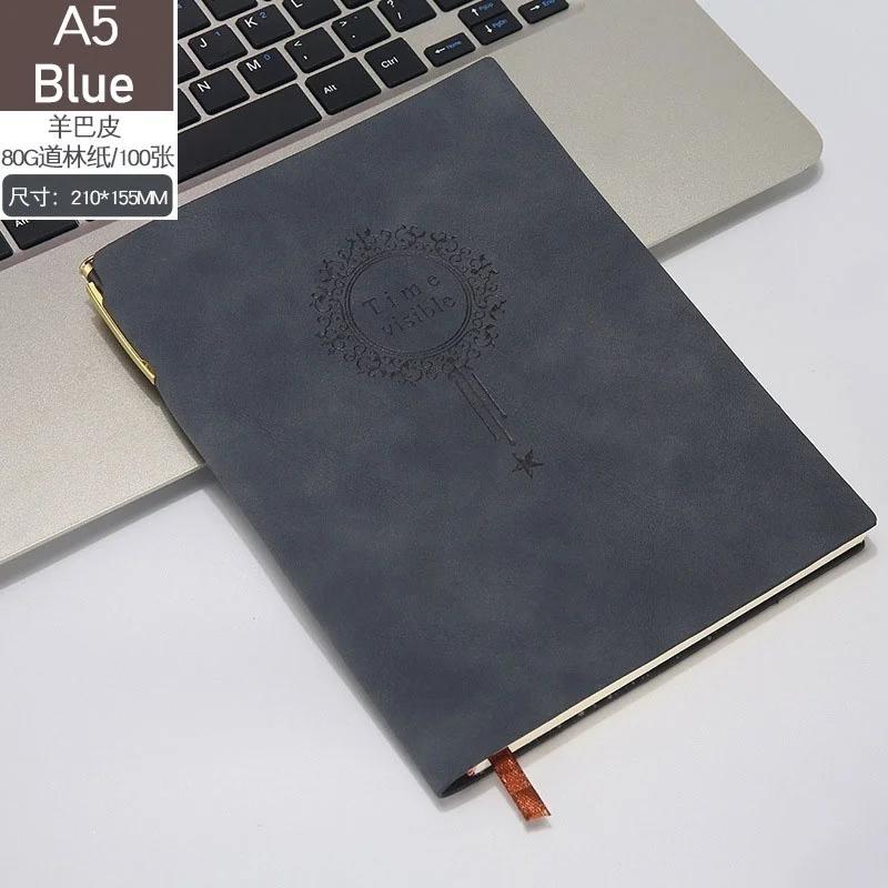 A5 Retro Leather Office Notepad with Pen Printing Travel Diary Business Men Notebook Students School Supplies Korean Stationery