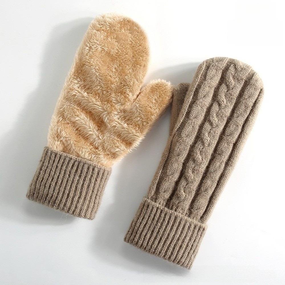 Plush Lined Winter Mittens Double Layer Thermal Mittens New Padded Fingerless Gloves  For Women