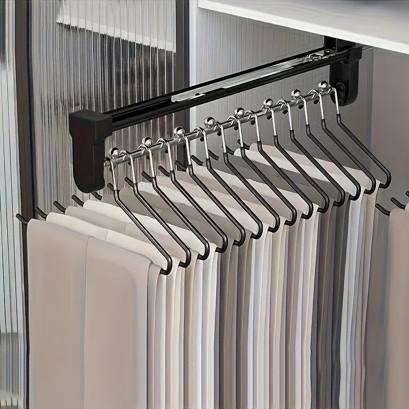 1pc Retractable Wardrobe Hanging Rod, Drawer Style Storage Rod, Adjustable Folding Metal Hanging Rail, Saving Space