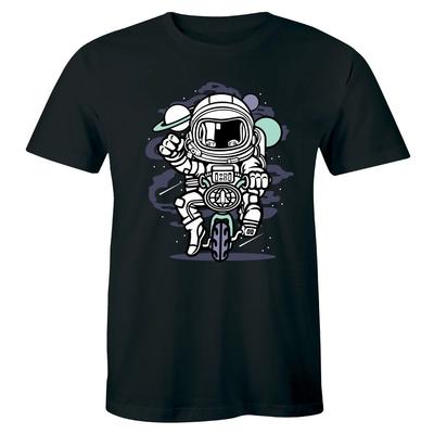 Funny Astronaut Biking In Space with Planets Short Sleeve T-Shirt for Men