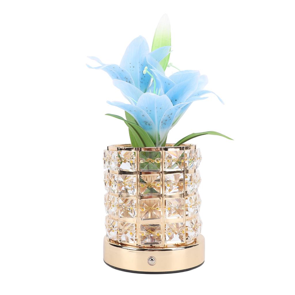 Crystal Flower Lamp Rechargeable 3 Color Modes Artificial Lily Touch Dimmable Bedside Lamp for Night