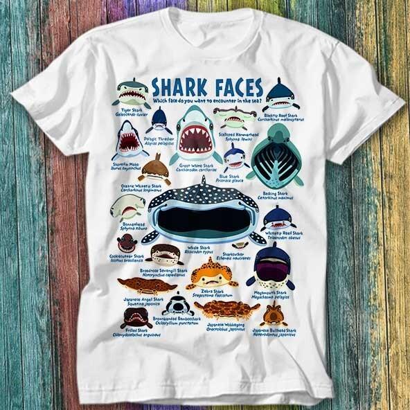 

Shark Faces Marine Sea Life Captain Gift Planet Universe T Shirt Top Tee 299 4XL