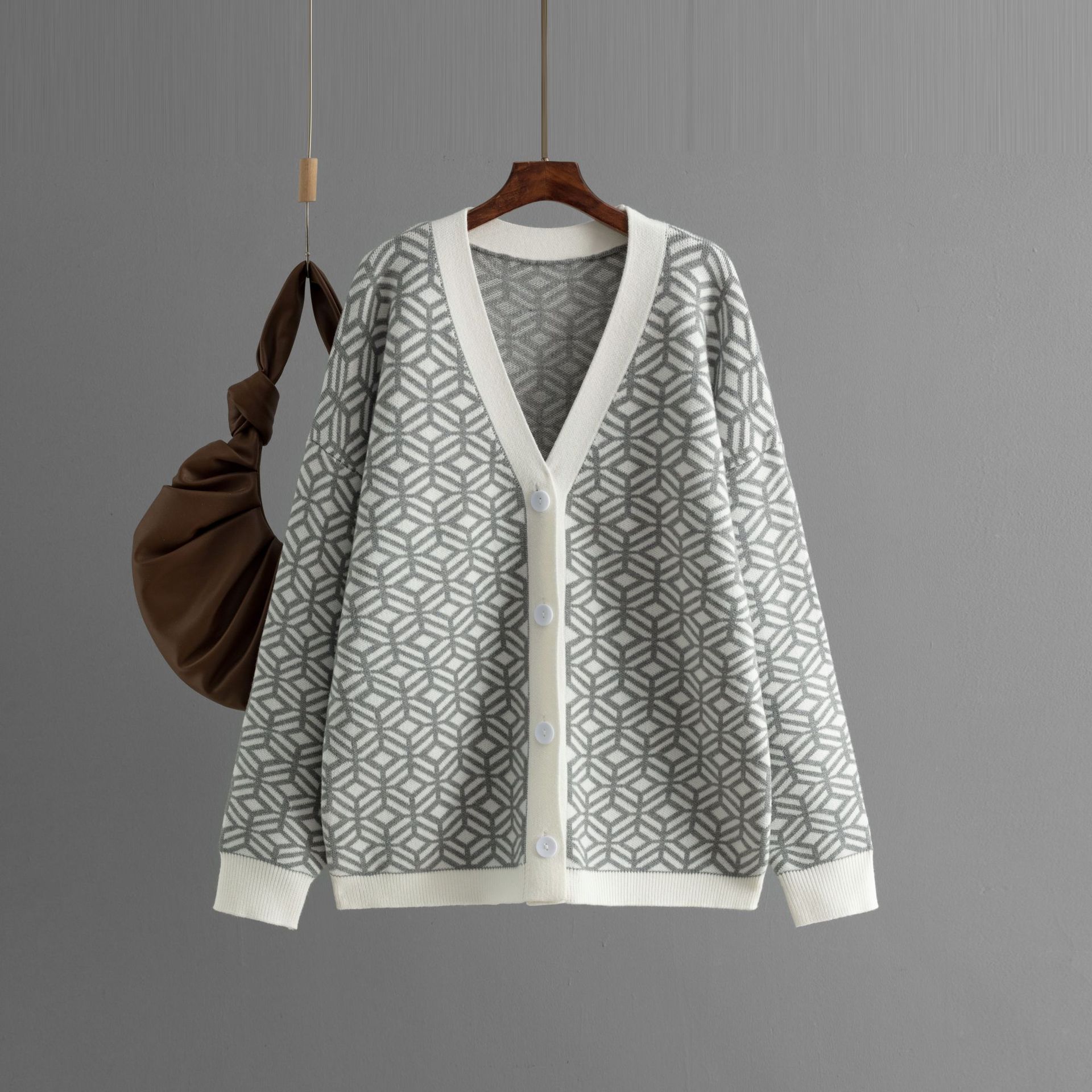 

Весенне-осенний вязаный кардиган с V-образным вырезом, женский повседневный свободный трикотаж на одной пуговице, свитера, пальто, корейский, с длинным рукавом, Abrigos One size серый