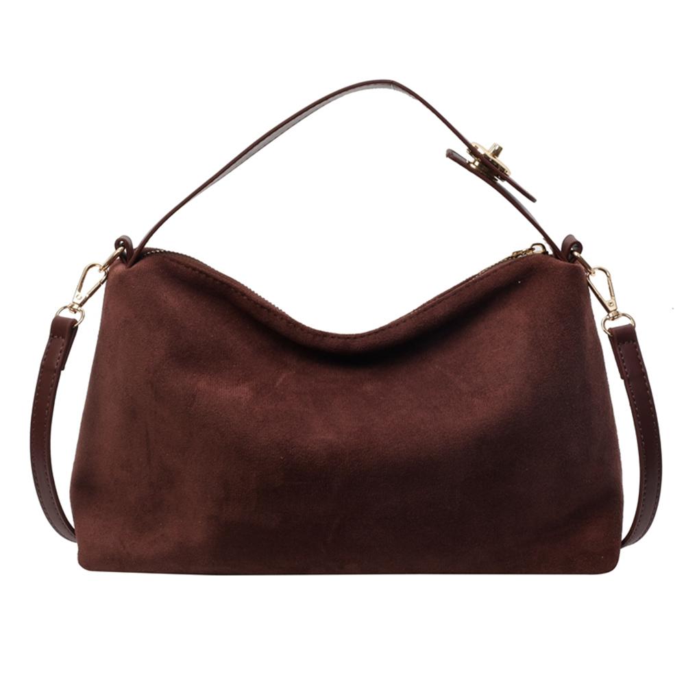 Women Autumn Winter Big Boston Tote Soft Matte Suede Cow Leather Women's Handbag Shoulder Crossbody Bag For Grey Brown
