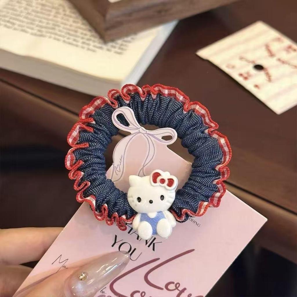 Soft, Cute Kitty Cat Denim Scrunchie for Ponytails - Minimalist KT Hair Tie