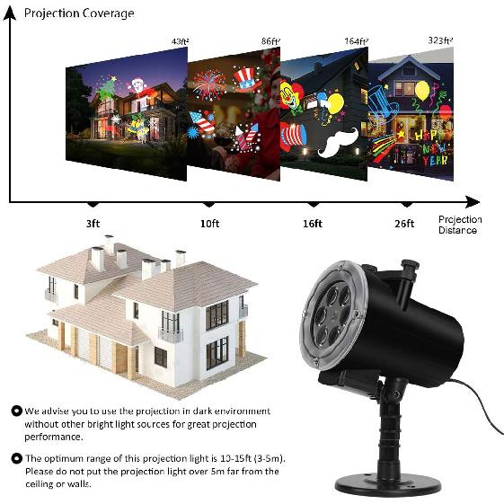 Halloween Christmas Projector Lights, Led Holiday Projector Light with 16pc Slides Patterns IP65 Waterproof Outdoor Indoor for Xmas Birthday Party