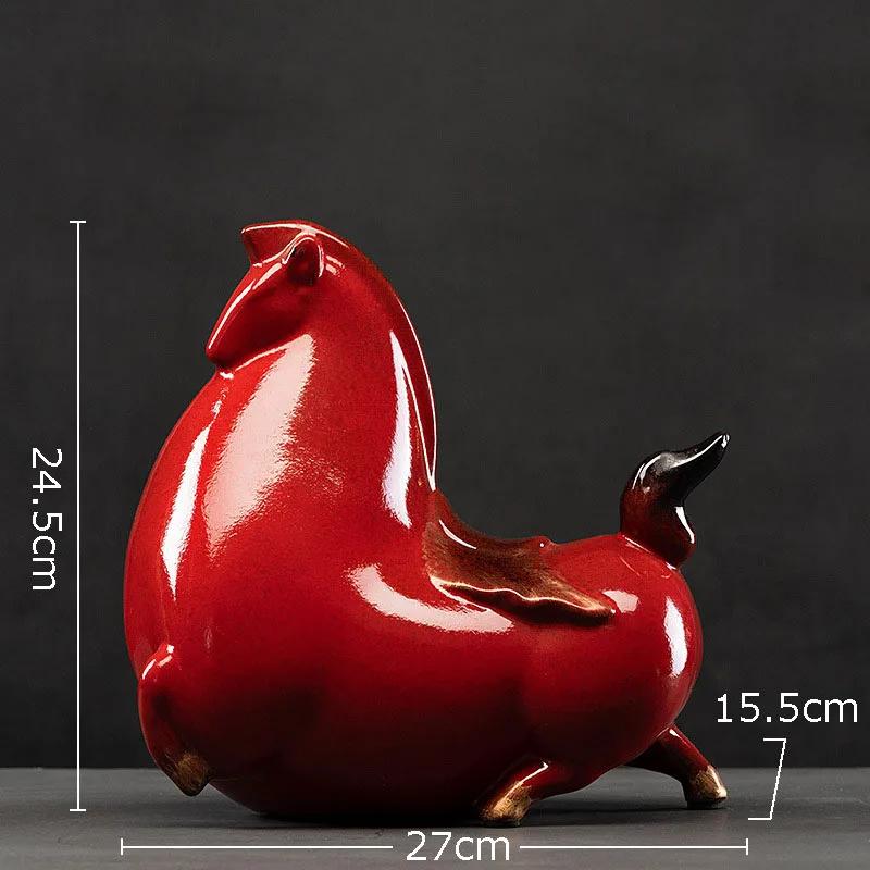 Statua in Ceramica Cavallo Grasso Creativo, Decorazione per la Casa, Scultura Cavallo Rosso Tang Fortunato, Decorazione per Soggiorno, Artigianato Retro