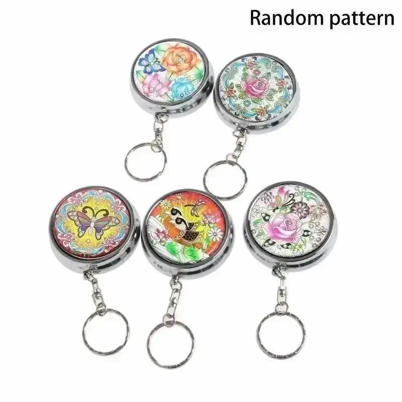 Round Cigarette Ashtray Box Useful Portable Pocket Stainless Steel Round Cigarette Ashtray With Keychain AU(Color Random)