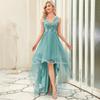 European Plus Size Sequin High-Low Evening Gown, Deep V Mesh New Year's Eve & Bridesmaid Dress 2026