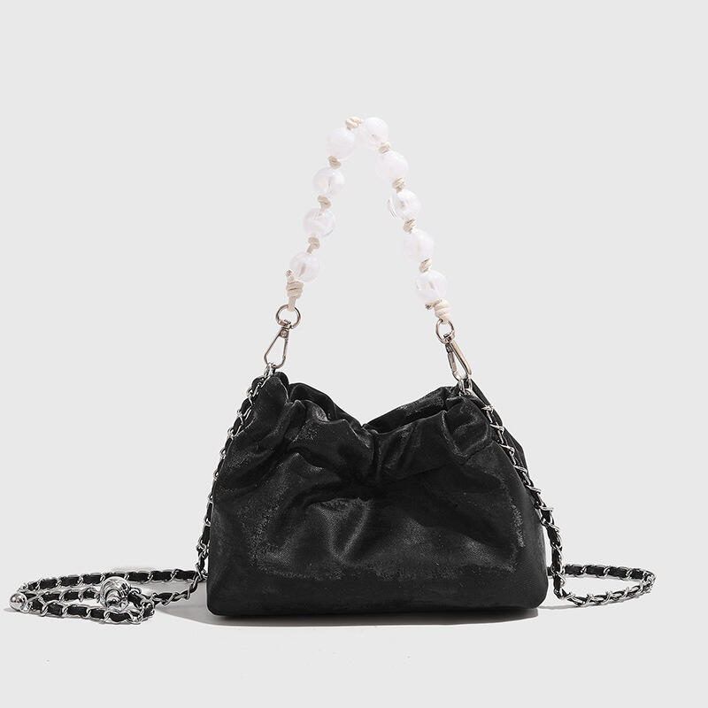 Vintage Pleated Pearl Chain Sling Shoulder Bags Soft Leather Crossbody Bags for Women New Chinese Fashion Female Handbags
