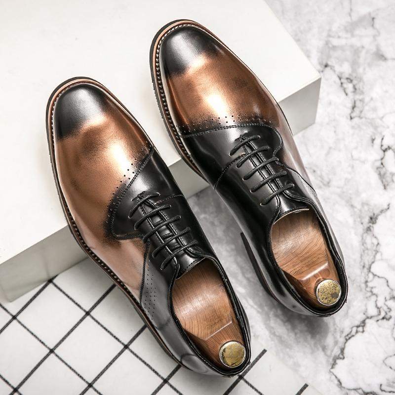 

Новые повседневные деловые мужские кожаные туфли в британском стиле для мужчин, для торжественного платья, свадьбы, на плоской подошве, для вечеринок на открытом воздухе, повседневные нескользящие туфли 47 золотой