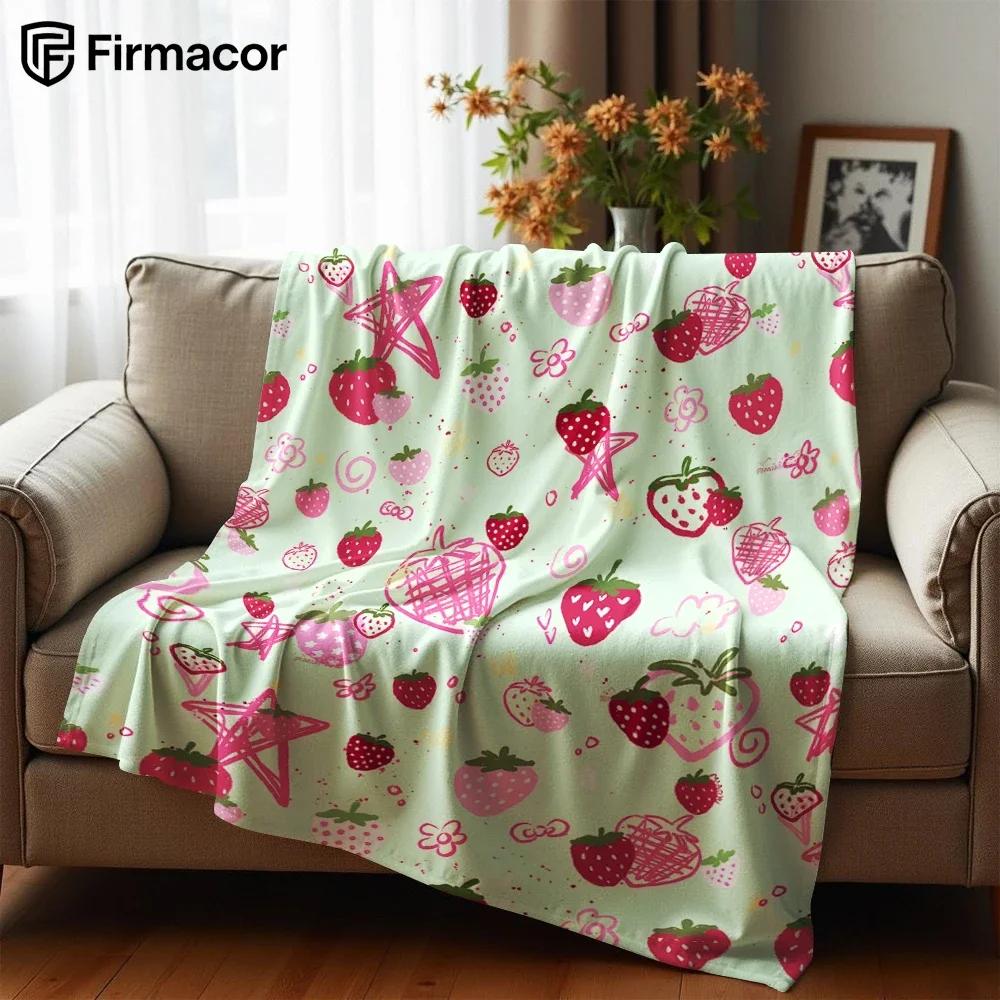 Sketch Strawberry Star Cartoon Anime Print Flannel Blanket Soft Warm Throw For Kids Bedroom Sofa Christmas Office Car