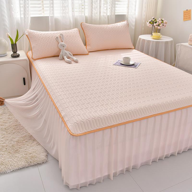 Sommer Kühlende Bettmatratzenbezug Weich Kühlendes Spannbettlaken Matratzenschoner Bezug Tagesdecke Bettrock Kissenbezug 3-teiliges Set