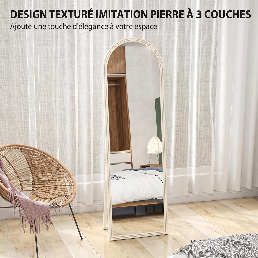 Floor Mirror, Full-Length Arched, Stone-Effect Frame, 50 x 160 cm, White