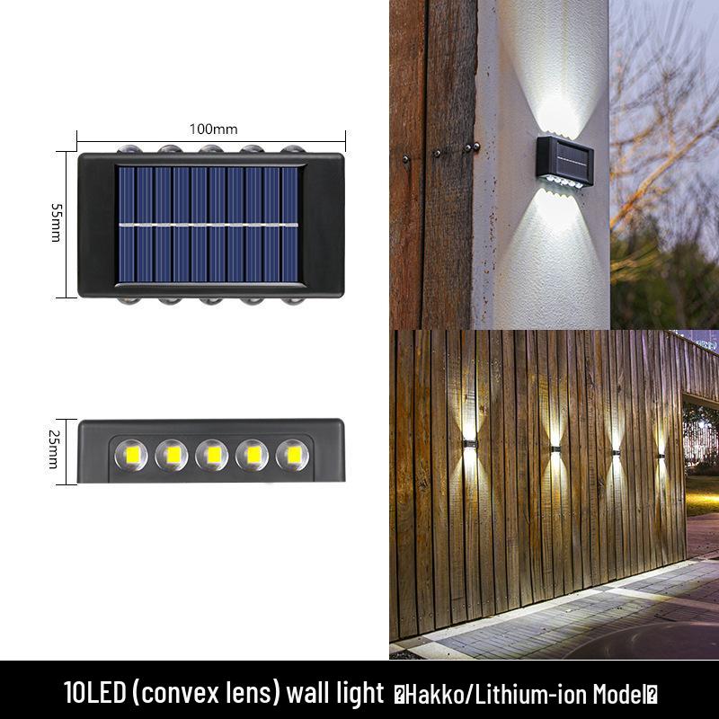 מנורת קיר חיצונית עמידה למים עם ראש כפול סולארי: פנס גן עולה/יורד עם קישוט זוהר