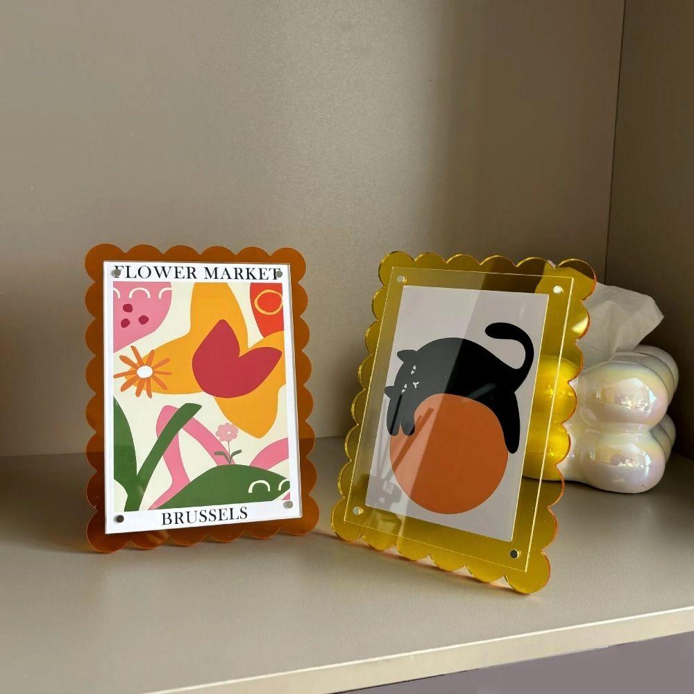 

Desktop Display Photo Frame Acrylic Stand Photos Decorative Rack Vertical and Horizontal жовтий