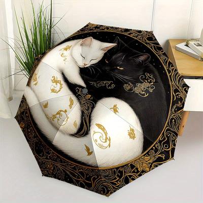 Yin-Yang Cats: A Unique Artistic Design for Your Home Decor Umbrella - Cute Umbrella with Portable 3-Fold Compact Umbrella for Men & Women R113