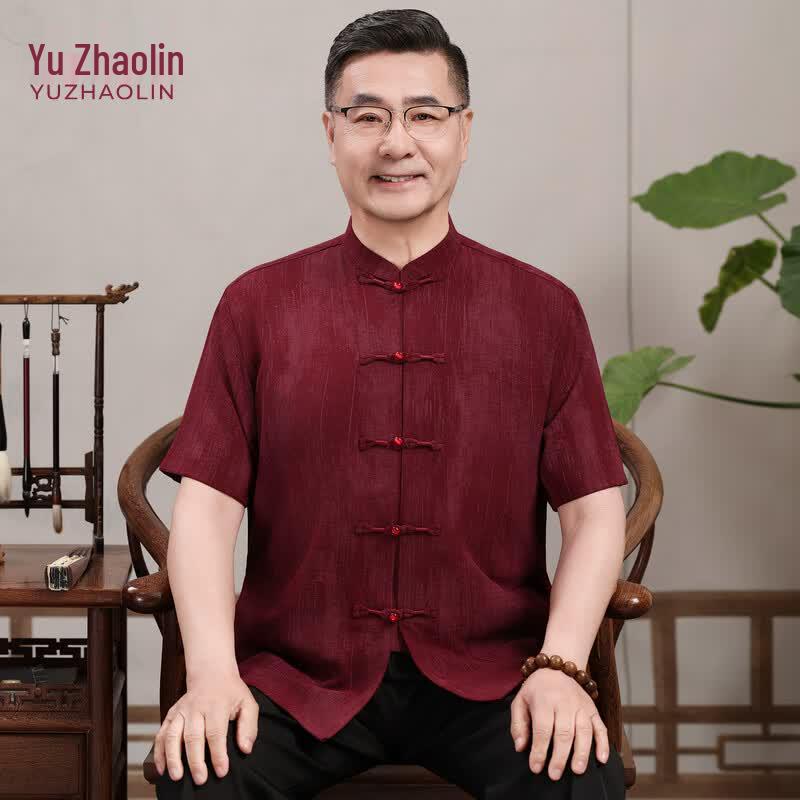 YUZHAOLIN Men s Chinese Style Short-Sleeve Tang Suit Summer Set 42