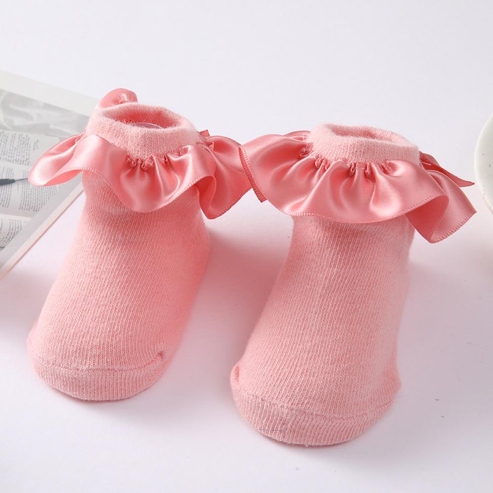 Baby Girl Socks Cotton Breathable Satin Ruffle Princess Knit Socks Children Ankle Short Socks Indoor Floor Socks