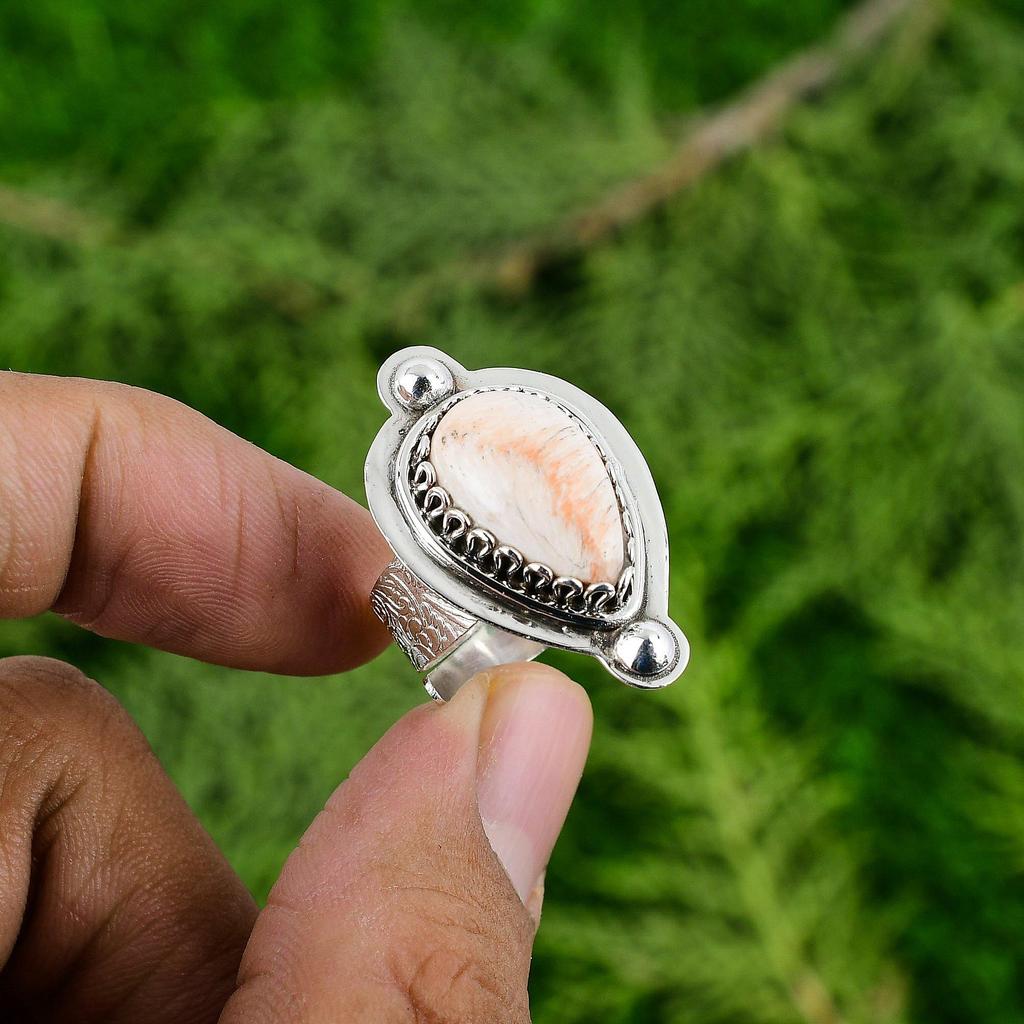 Natural Scolecite Gemstone 925 Silver Statement Adjustable Ring For Girls
