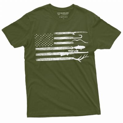 Camicia da Caccia Pesca Uomo Bandiera USA Camo Natura Idea Regalo Padre Papà