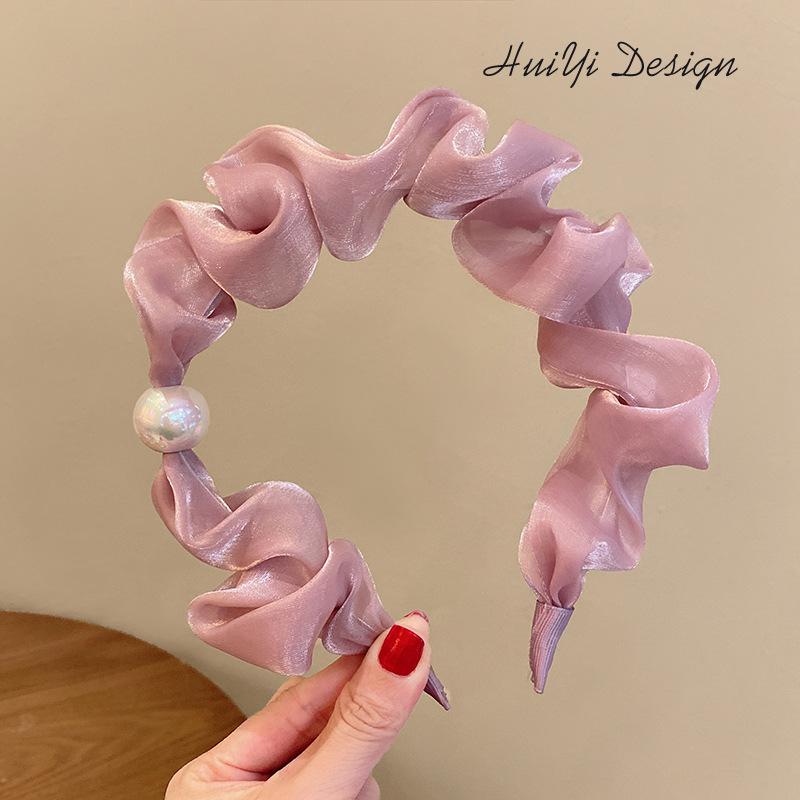 

Модные однотонные резинки для волос с жемчужными складками для женщин, корейский дизайн, обруч для волос, головной убор, бандана для волос