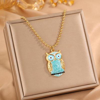 European & American Luxury Owl Pendant Clavicle Necklace In Titanium Steel for Women