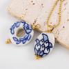 Accessori Orecchini Irregolari in Porcellana Blu Dipinta a Mano Acciaio Inossidabile Materiali per Artigianato