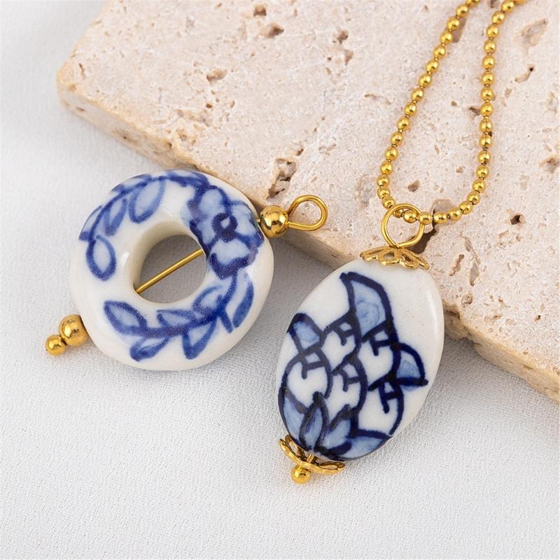 Accessori Orecchini Irregolari in Porcellana Blu Dipinta a Mano Acciaio Inossidabile Materiali per Artigianato