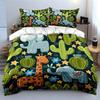Cartoon Safari Animals & Cactus Bedding Duvet Cover Set  (1*Duvet Cover 2*Pillowcases, without duvet insert)