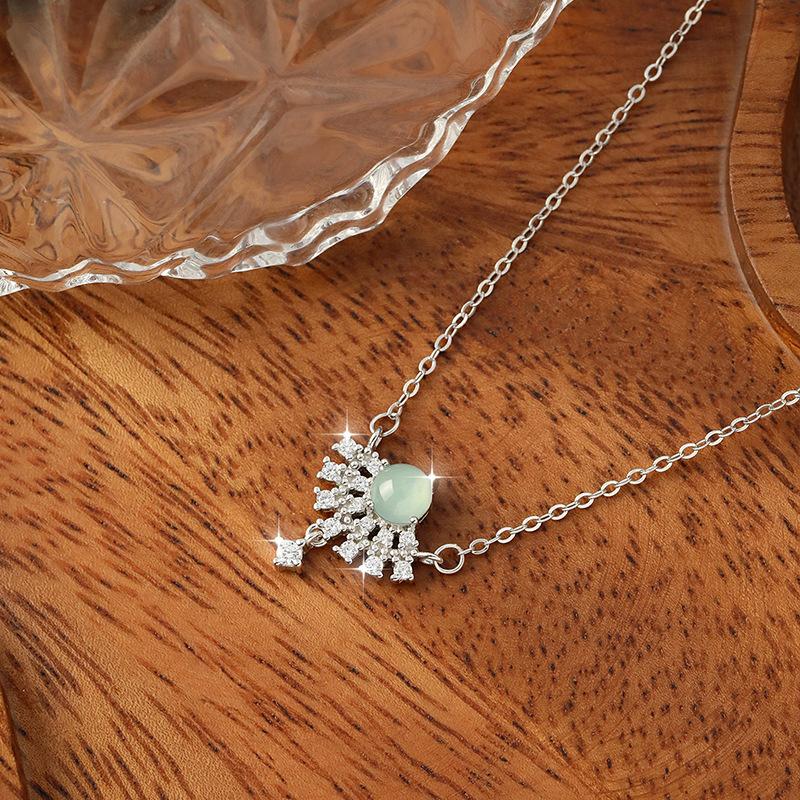 Snow Queen Natural Blue Water Pendant S925 Sterling Silver Necklace Women's Light Luxury Niche Fireworks Fan Premium Clavicle Chain Holiday Gifts