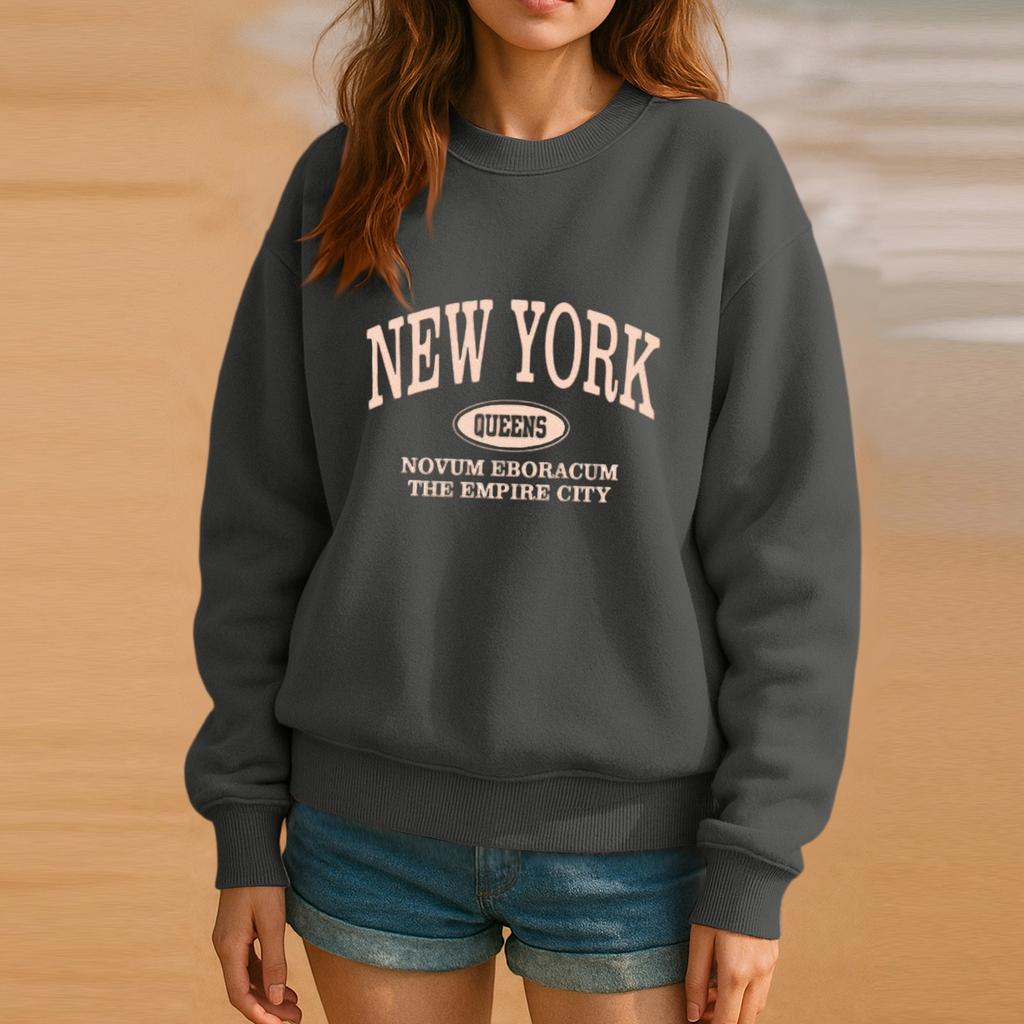 Hanorac cu gât rotund pentru femei Toamnă Hanorace grafice Vacanță Mânecă lungă Umeri căzuți Pulover